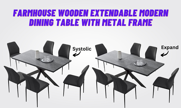 Wooden Extendable Modern Farmhouse Dining Table